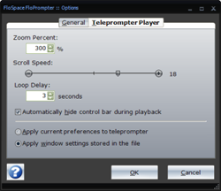 FloPrompter Options Dialog - Teleprompter Player Tab