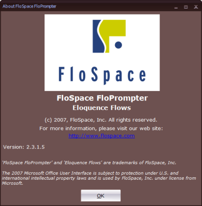 FloSpace FloPrompter - Old About Dialog