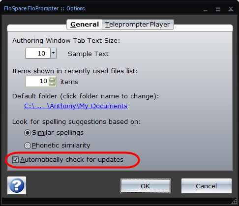FloSpace Options Dialog :: Automatically check for updates