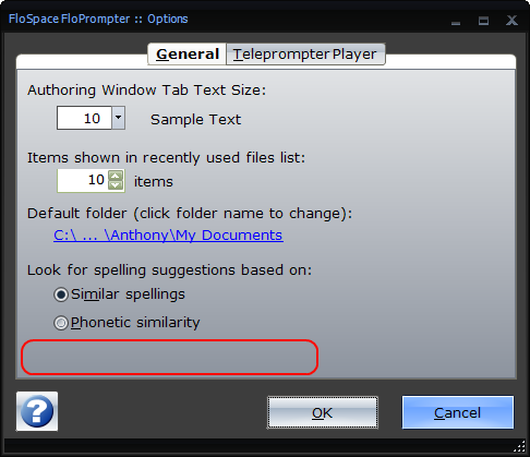 FloSpace FloPrompter :: Options Dialog :: No Auto-Update Check Box!